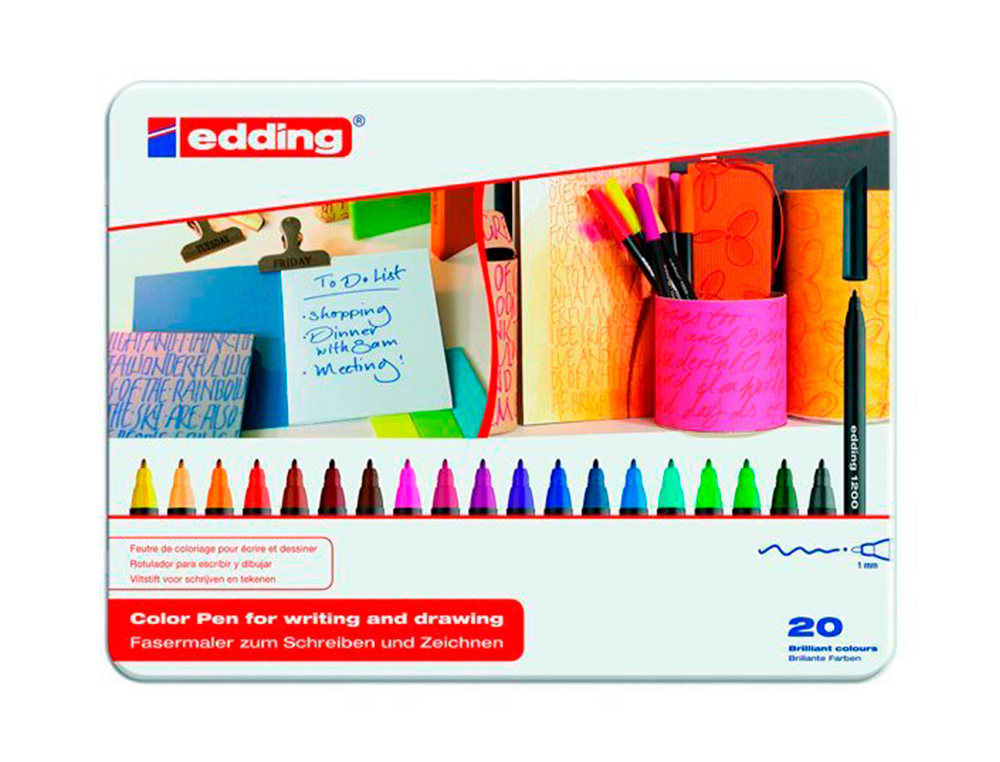 ROTULADOR EDDING PUNTA FIBRA 1200 CAJA METALICA 20 COLORES SURTIDOS EXP.8 UNIDADES + 8 BLISTER 4 EDDING 1340 REGALO