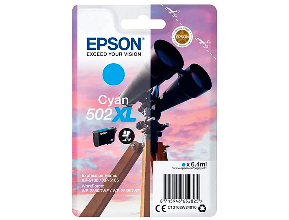 INK-JET EPSON 502 XL EXPRESSION HOME XP 5100 / 5105 WORKFORCE WF 2860 / 2860DWF CIAN 470 PAGINAS