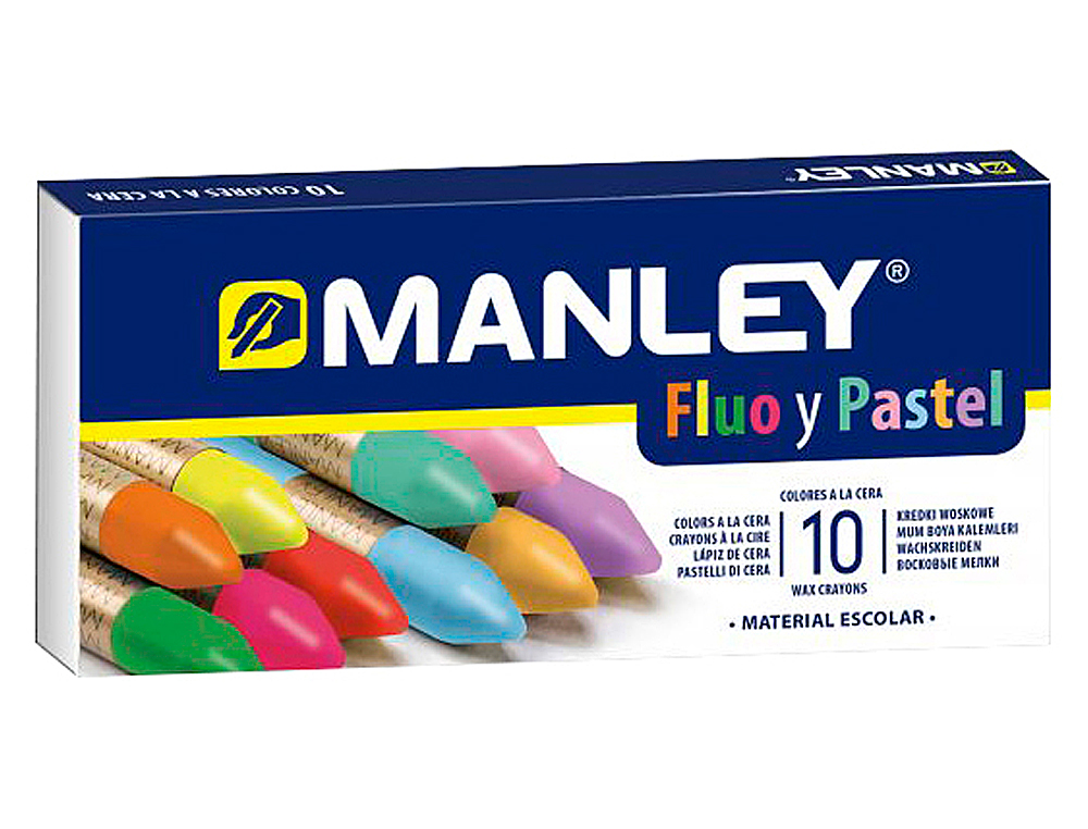 LAPICES CERA MANLEY FLUOR Y PASTEL CAJA DE 10 COLORES SURTIDOS