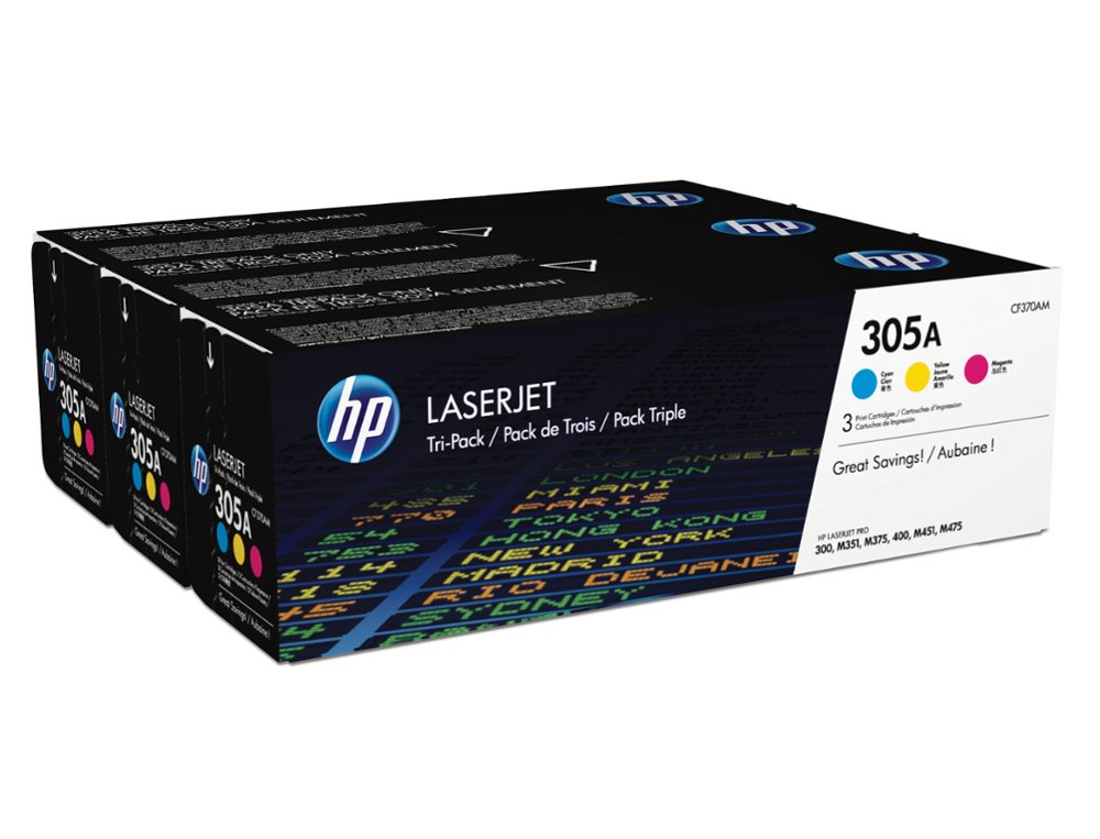 TONER HP 305A LASERJET PRO 300 / M351 / 400 / M451 / MFP M375 / MFP M475 PACK COLOR AMARILLO CIAN MAGENTA 2600