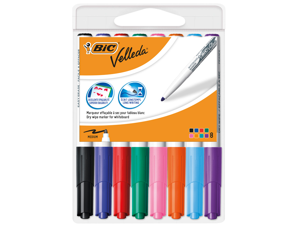 ROTULADOR BIC VELLEDA PARA PIZARRA PUNTA REDONDA 2 MM BOLSA DE 8 UNIDADES COLORES SURTIDOS