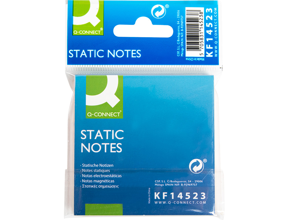 BLOC DE NOTAS ELECTROSTATICAS QUITA Y PON Q-CONNECT 70X70 MM 100 HOJAS 5 COLORES FLUORESCENTES