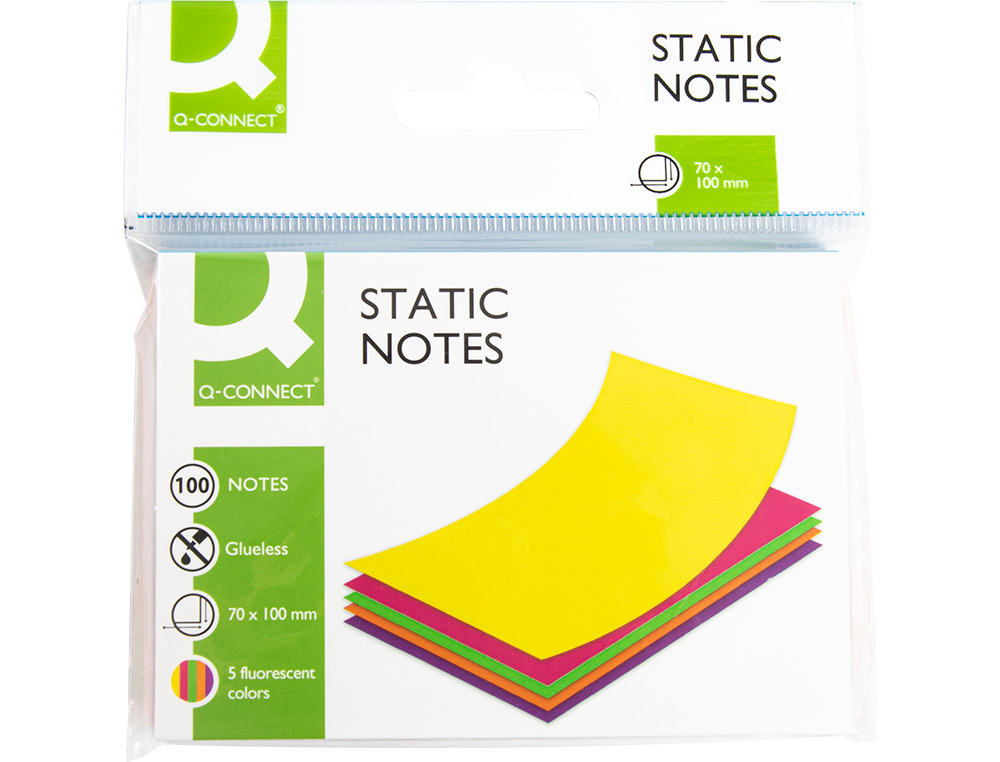 BLOC DE NOTAS ELECTROSTATICAS QUITA Y PON Q-CONNECT 70X100 MM 100 HOJAS 5 COLORES FLUORESCENTES