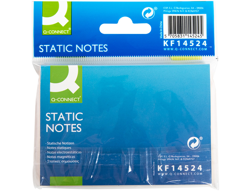 BLOC DE NOTAS ELECTROSTATICAS QUITA Y PON Q-CONNECT 70X100 MM 100 HOJAS 5 COLORES FLUORESCENTES
