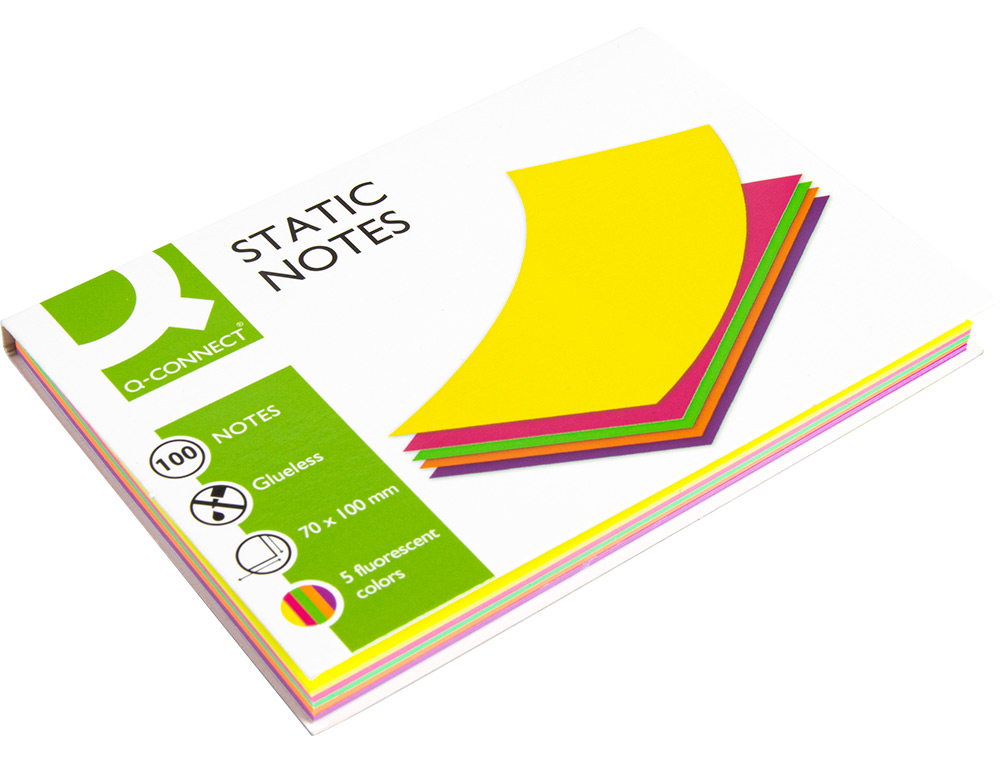 BLOC DE NOTAS ELECTROSTATICAS QUITA Y PON Q-CONNECT 70X100 MM 100 HOJAS 5 COLORES FLUORESCENTES