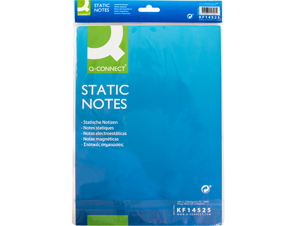 BLOC DE NOTAS ELECTROSTATICAS QUITA Y PON Q-CONNECT 210X297MM 100 HOJAS 5 COLORES FLUORESCENTES