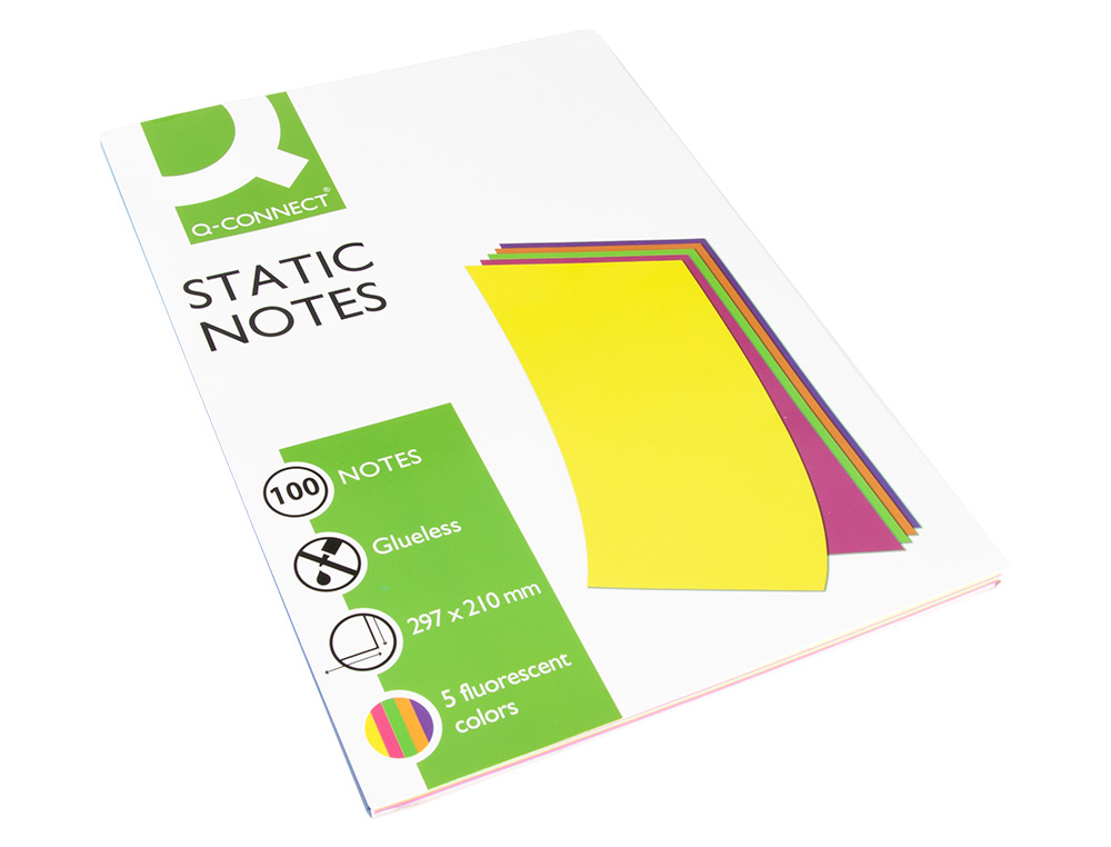 BLOC DE NOTAS ELECTROSTATICAS QUITA Y PON Q-CONNECT 210X297MM 100 HOJAS 5 COLORES FLUORESCENTES
