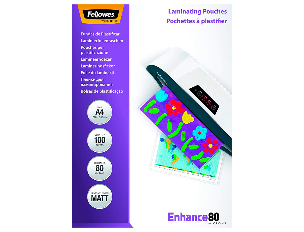 BOLSA DE PLASTIFICAR FELLOWES MATE DIN A4 80 MC PACK 100 UNIDADES