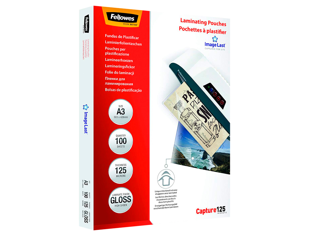 BOLSA DE PLASTIFICAR FELLOWES BRILLO DIN A3 125 MC PACK DE 100 UNIDADES