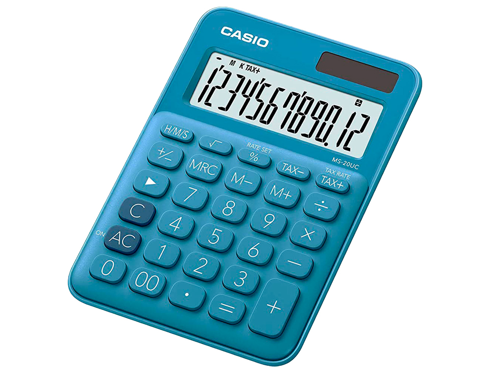 CALCULADORA CASIO MS-20UC-BU SOBREMESA 12 DIGITOS TAX +/- COLOR AZUL
