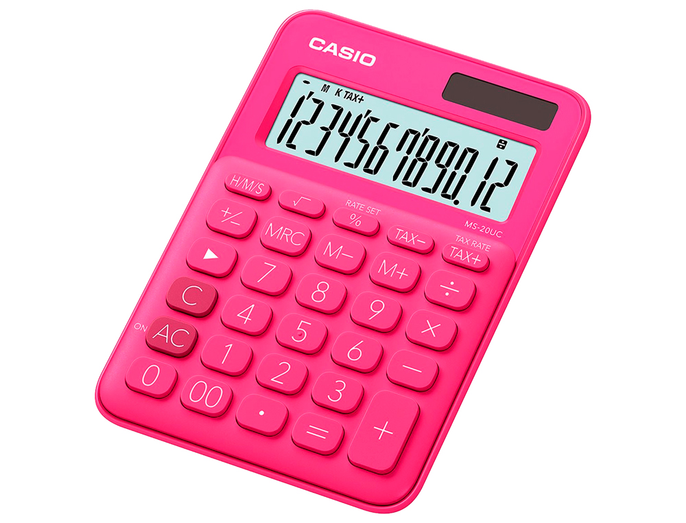 CALCULADORA CASIO MS-20UC-RD SOBREMESA 12 DIGITOS TAX +/- COLOR FUCSIA