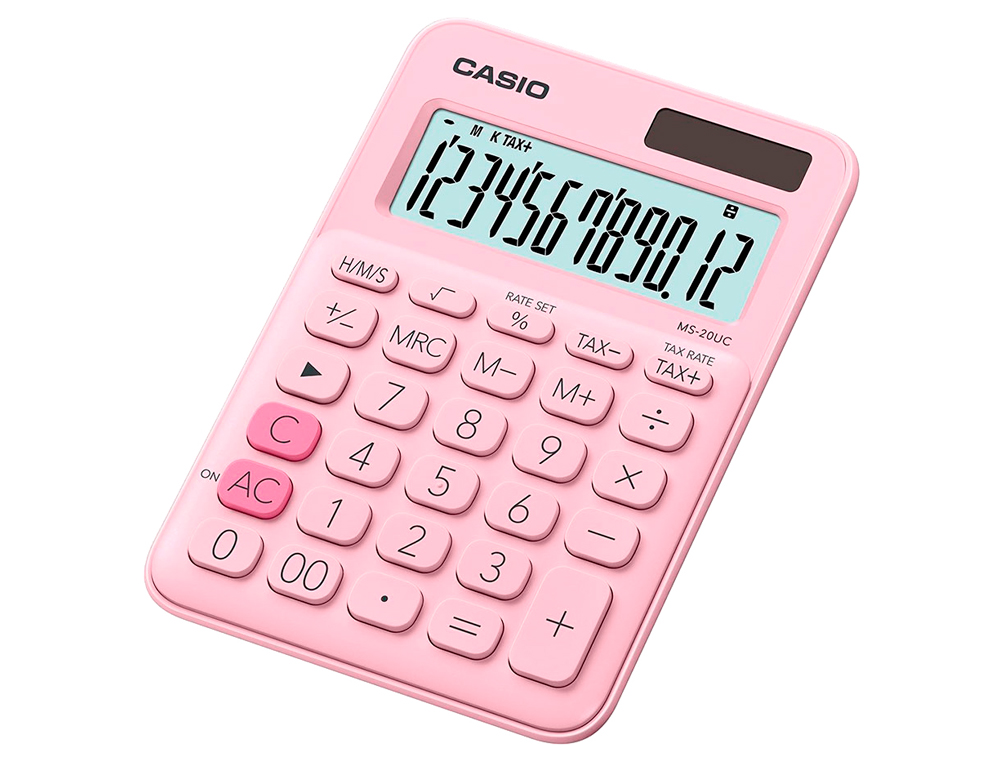 CALCULADORA CASIO MS-20UC-PK SOBREMESA 12 DIGITOS TAX +/- COLOR ROSA
