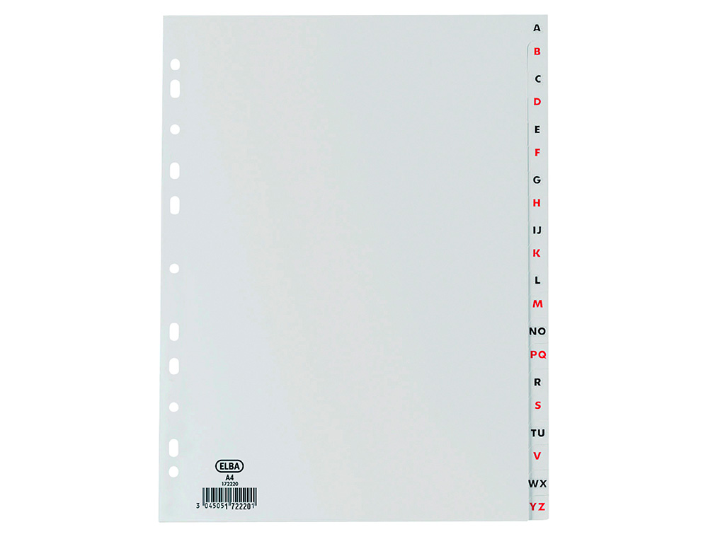SEPARADOR ALFABETICO ELBA PLASTICO 120 MC FOLIO 16 TALADROS A-Z GRIS