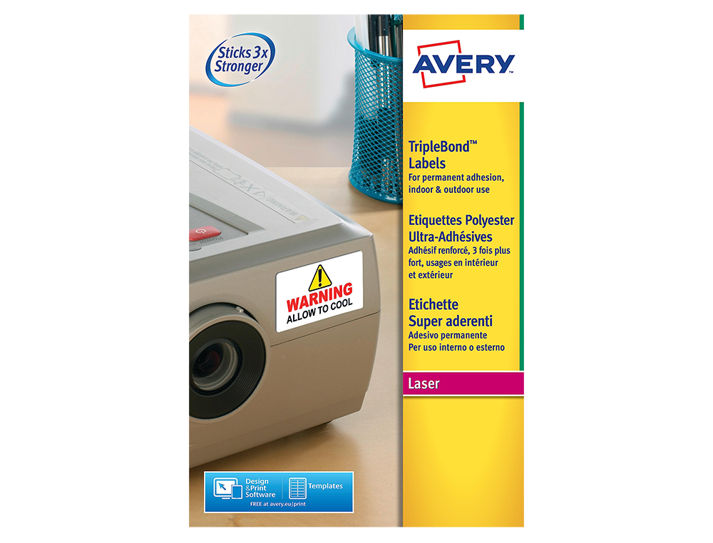 ETIQUETA ADHESIVA AVERY POLIESTER SUPER ADHERENTE BLANCA 45,7X25,4 MM LASER PACK DE 800 UNIDADES