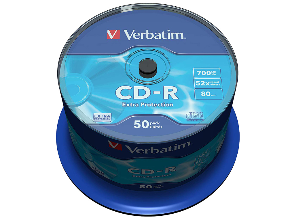 CD-R VERBATIM CAPACIDAD 700MB VELOCIDAD 52X 80 MIN TARRINA DE 50 UNIDADES
