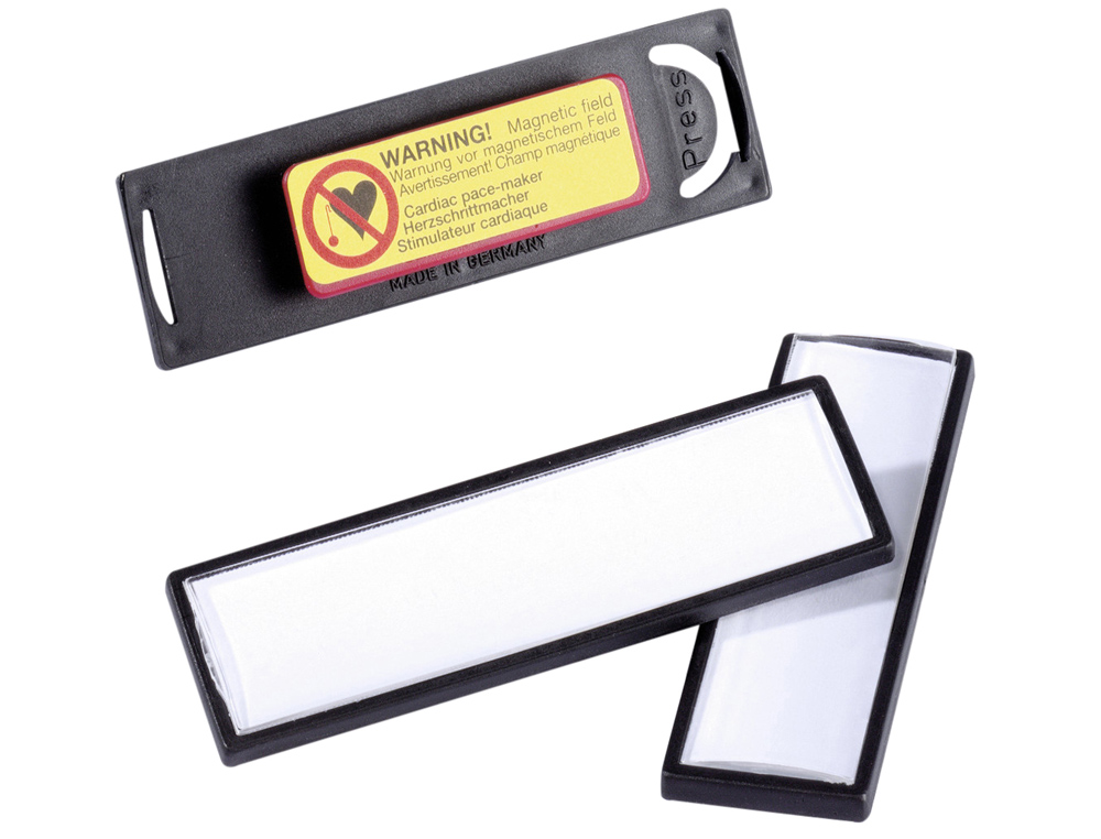 IDENTIFICADOR PORTANOMBRE DURABLE PVC ANTIARAÑAZOS CON IMAN Y EFECTO LUPA COLOR NEGRO 67X17 MM