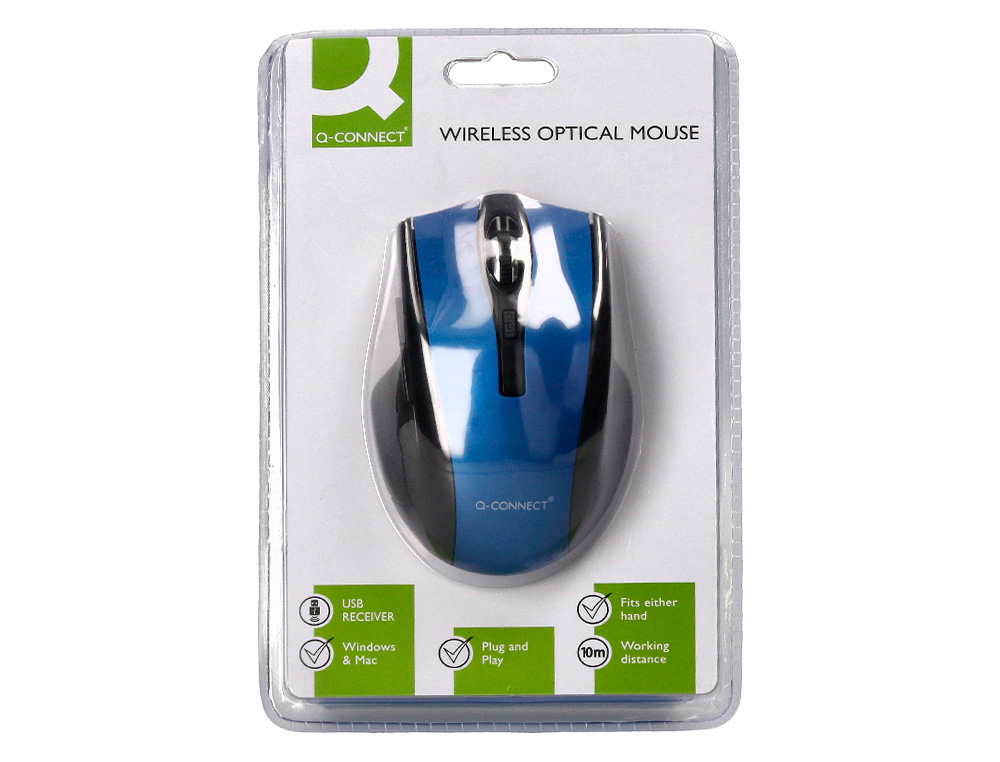 RATON Q-CONNECT OPTICO INALAMBRICO 1000 DPI RECEPTOR USB 2,4 GHZ AZUL