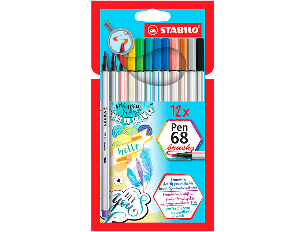 ROTULADOR STABILO ACUARELABLE PEN 68 BRUSH PUNTA PINCEL ESTUCHE DE 12 UNIDADES COLORES SURTIDOS