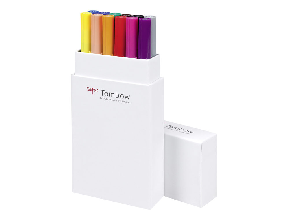 ROTULADOR TOMBOW ABT DUAL BRUSH ACUARELABLE DOBLE PUNTA FINA/PINCEL ESTUCHE DE 12 UNIDADES COLORES PRIMARIOS
