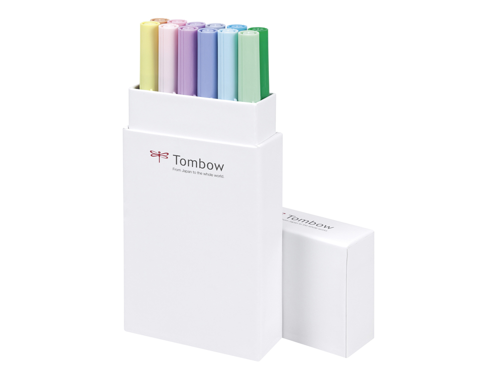 ROTULADOR TOMBOW ABT DUAL BRUSH ACUARELABLE DOBLE PUNTA FINA/PINCEL ESTUCHE DE 12 UNIDADES COLORES PASTEL