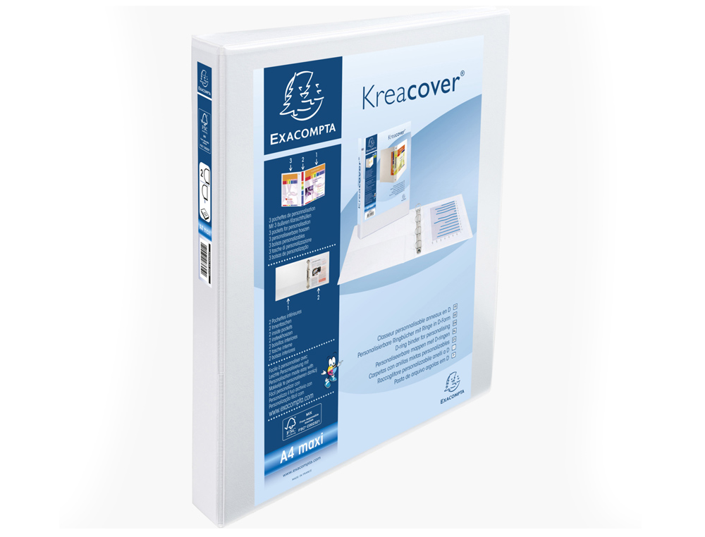 CARPETA EXACOMPTA CANGURO 2 ANILLAS 30 MM DIN A4+ CARTON FORRADO POLIPROPILENO PERSONALIZABLE 3 BOLSILLOS