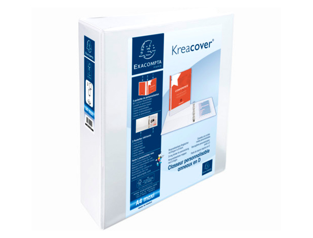 CARPETA EXACOMPTA CANGURO 2 ANILLAS 60 MM DIN A4+ CARTON FORRADO POLIPROPILENO PERSONALIZABLE 3 BOLSILLOS