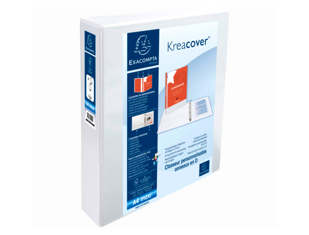 CARPETA EXACOMPTA CANGURO 4 ANILLAS 50 MM DIN A4+ CARTON FORRADO POLIPROPILENO PERSONALIZABLE 3 BOLSILLOS