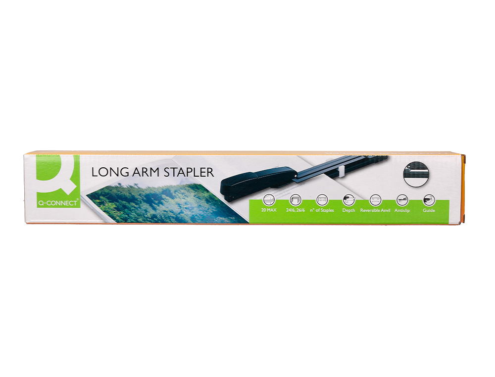 GRAPADORA Q-CONNECT KF02292 METALICA BRAZO LARGO CAPACIDAD 20 HOJAS USA GRAPAS 24/6 Y 26/6 COLOR NEGRO