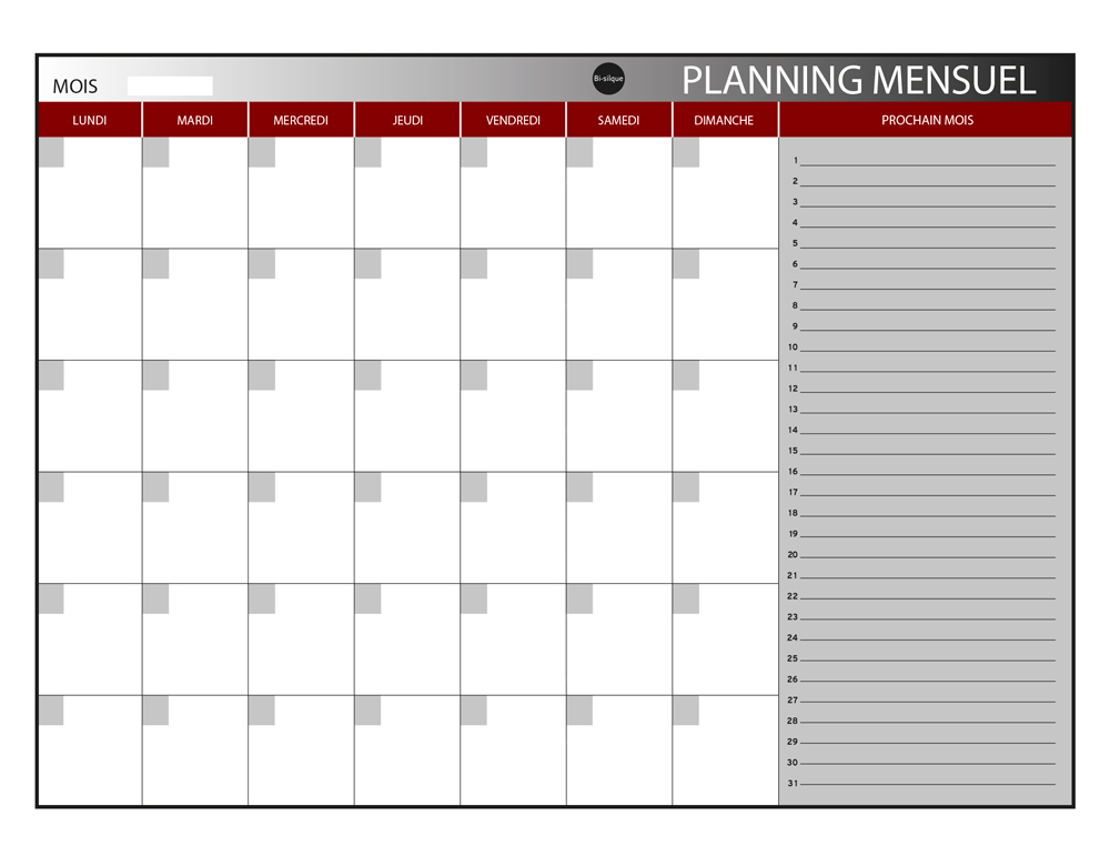 PLANNING MAGNETICO BI-OFFICE MENSUAL LACADO MARCO ALUMINIO ROTULABLE 60X45 CM