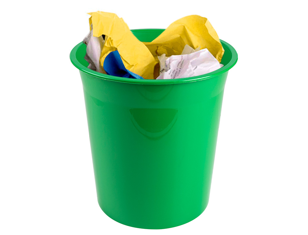 PAPELERA PLASTICO Q-CONNECT VERDE OPACO 13 LITROS 275X285 MM