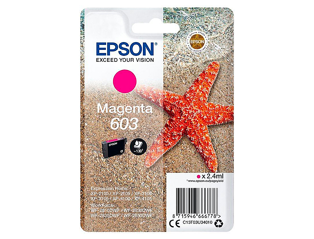 INK-JET EPSON 603 XP-2100 / 2105 / 3100 / 4100 / WF-2810 / 2830 / 2835 / 2850 MAGENTA 130 PAGINAS
