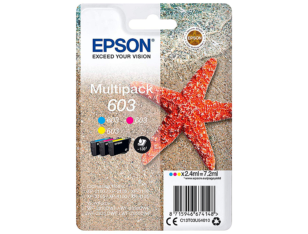 INK-JET EPSON 603 XP-2100 / 2105 / 3100 / 4100 / WF-2810 / 2830 / 2835 / 2850 MULTIPACK 3 COLORES AMARILLO