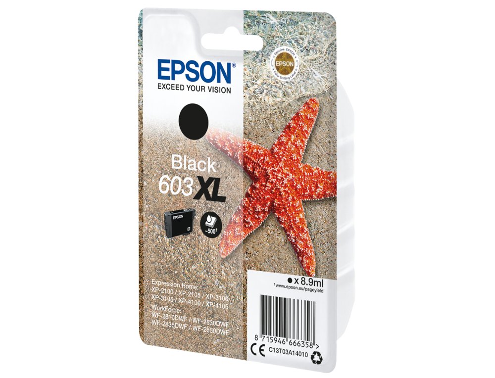 INK-JET EPSON 603XL XP-2100 / 2105 / 3100 / 4100 / WF-2810 / 2830 / 2835 / 2850 NEGRO 500 PAGINAS