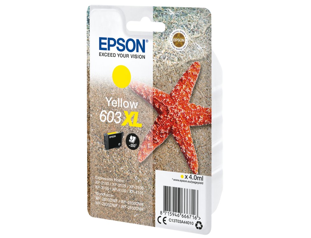 INK-JET EPSON 603XL XP-2100 / 2105 / 3100 / 4100 / WF-2810 / 2830 / 2835 / 2850 AMARILLO 350 PAGINAS