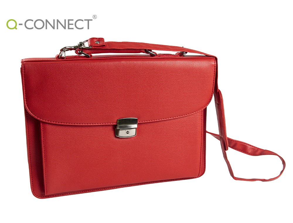 CARTERA PORTADOCUMENTOS Q-CONNECT CON CORREA CIERRE METALICO Y DEPARTAMENTOS INTERIORES COLOR ROJO 390X280