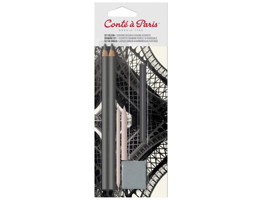 SET DE DIBUJO CONTE A PARIS BLISTER DE 2 LAPICES 2H/6B + 1 BARRA CARBON COMPRIMIDO + 2 DIFUMINOS + 1 GOMA MIGA PAN