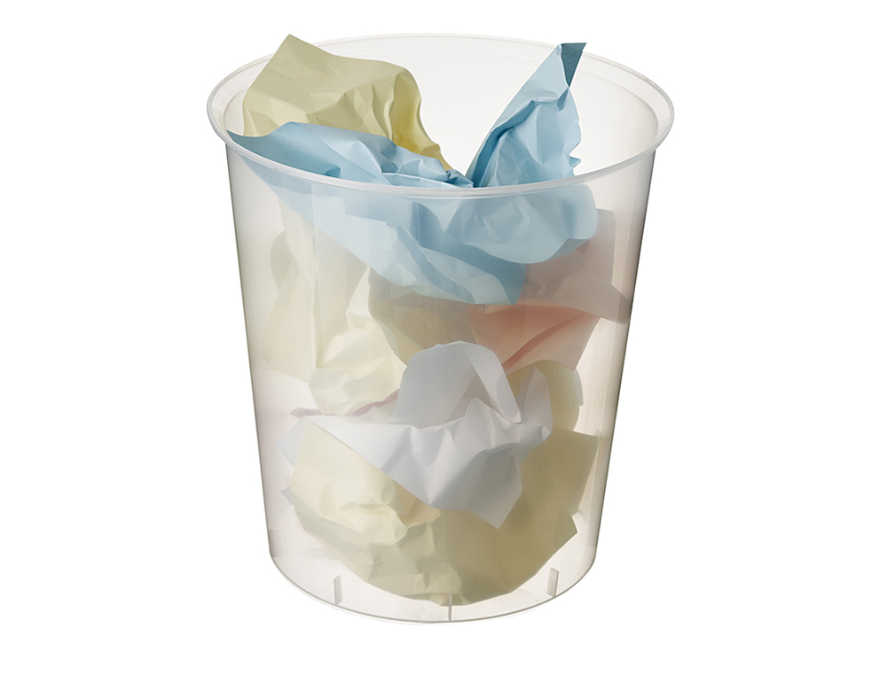 PAPELERA PLASTICO ARCHIVO 2000 COLOR CRISTAL TRANSLUCIDO CAPACIDAD 18 LITROS CON OPCION ARO SUJETABOLSA