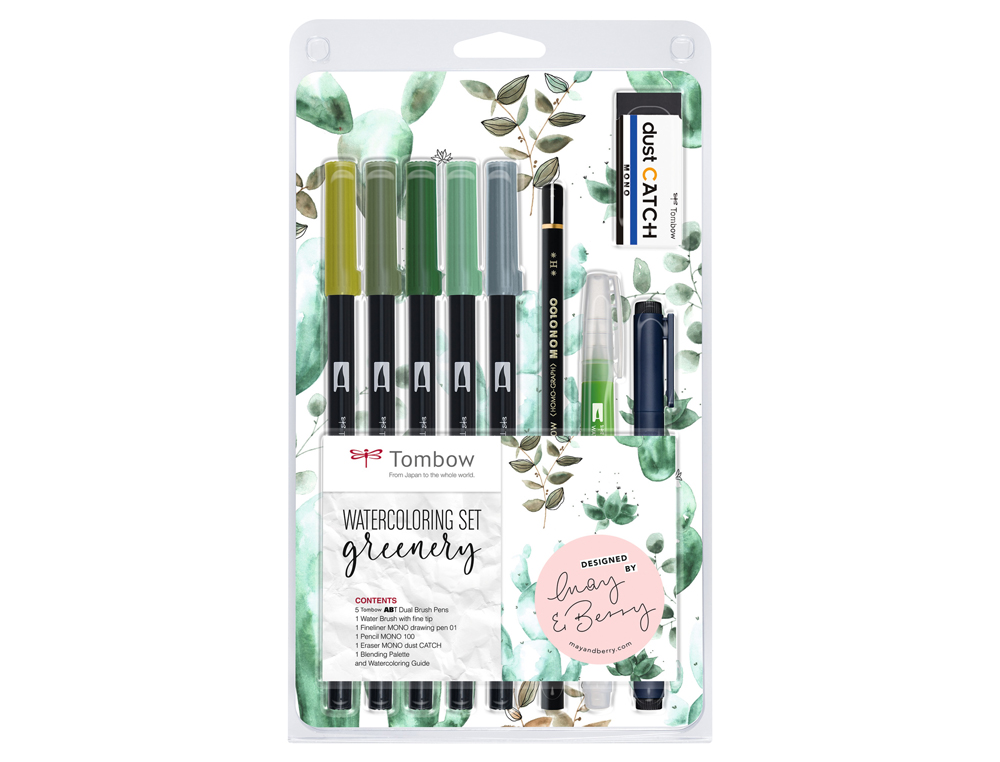 SET WATERCOLORING TOMBOW GREENERY 9 PIEZAS