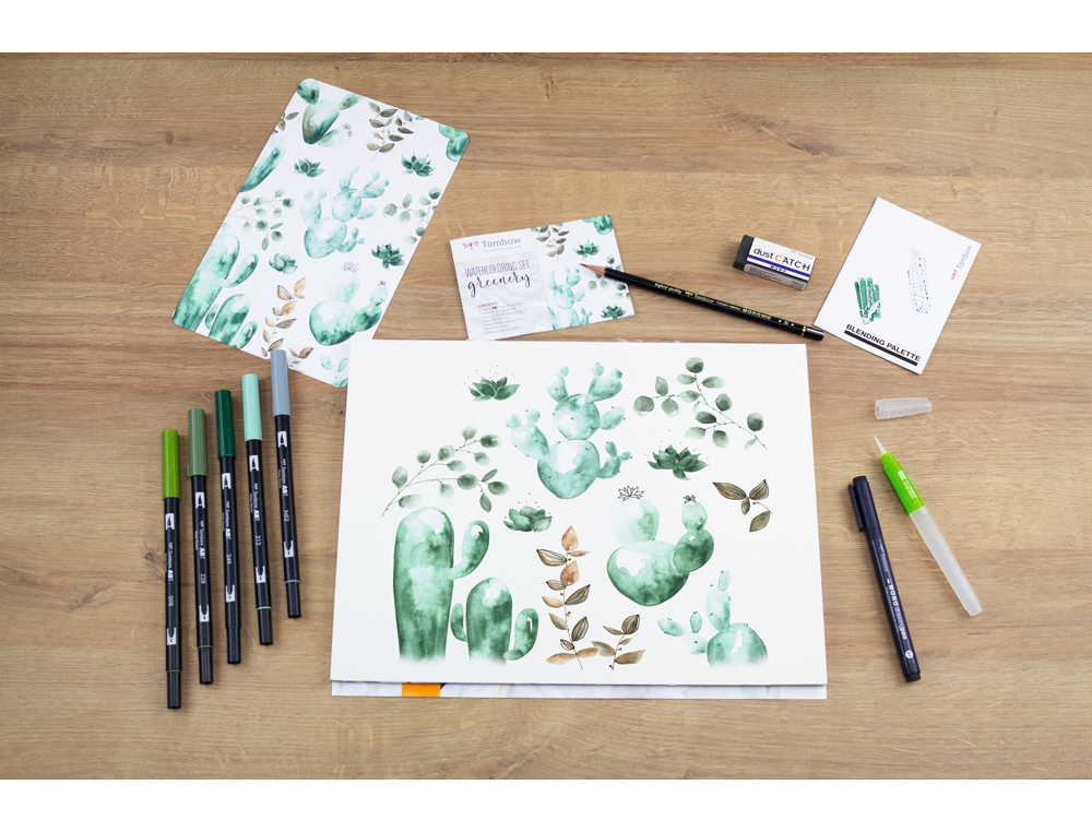SET WATERCOLORING TOMBOW GREENERY 9 PIEZAS