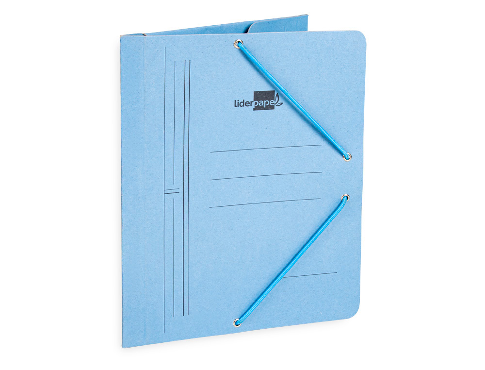 CARPETA LIDERPAPEL GOMAS TRES SOLAPAS CARTON PINTADO CUARTO COLOR AZUL
