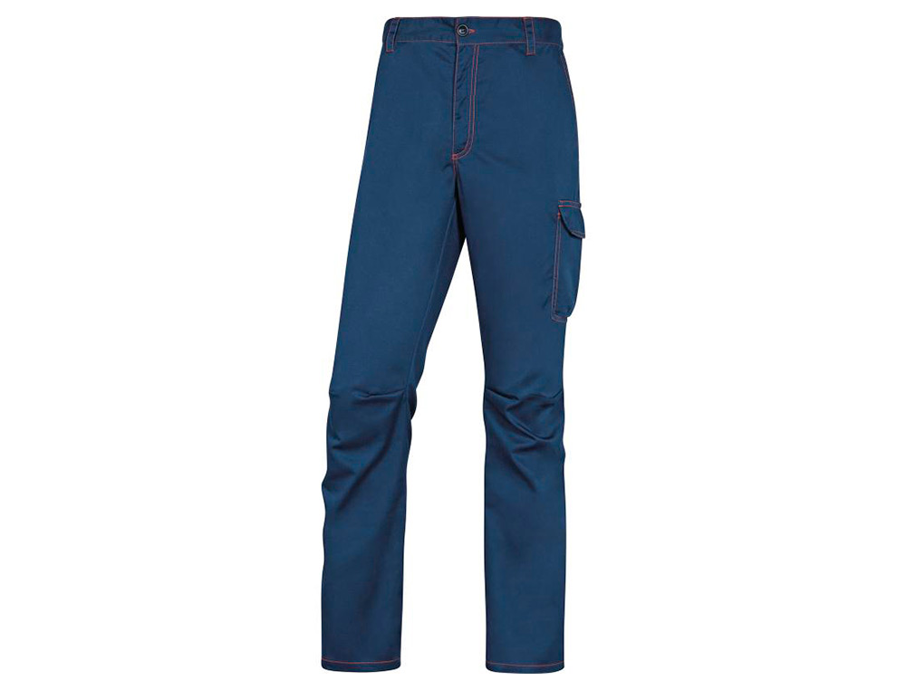 PANTALON DE TRABAJO DELTAPLUS CINTURA ELASTICA 5 BOLSILLOS COLOR AZUL MARINO / NARANJA TALLA XL