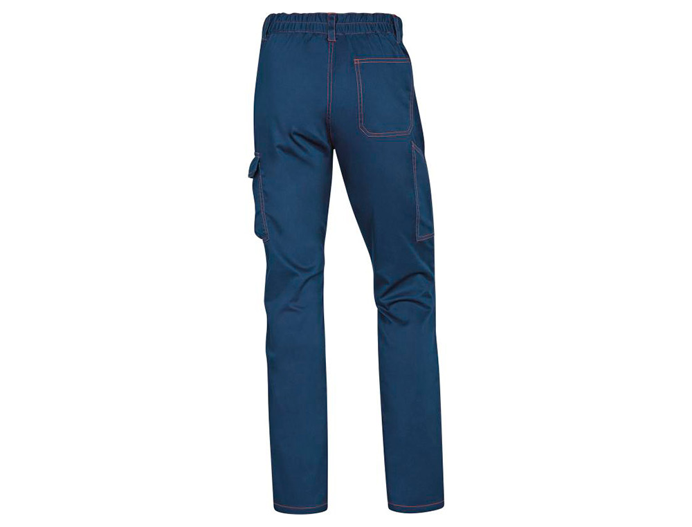 PANTALON DE TRABAJO DELTAPLUS CINTURA ELASTICA 5 BOLSILLOS COLOR AZUL MARINO / NARANJA TALLA XL