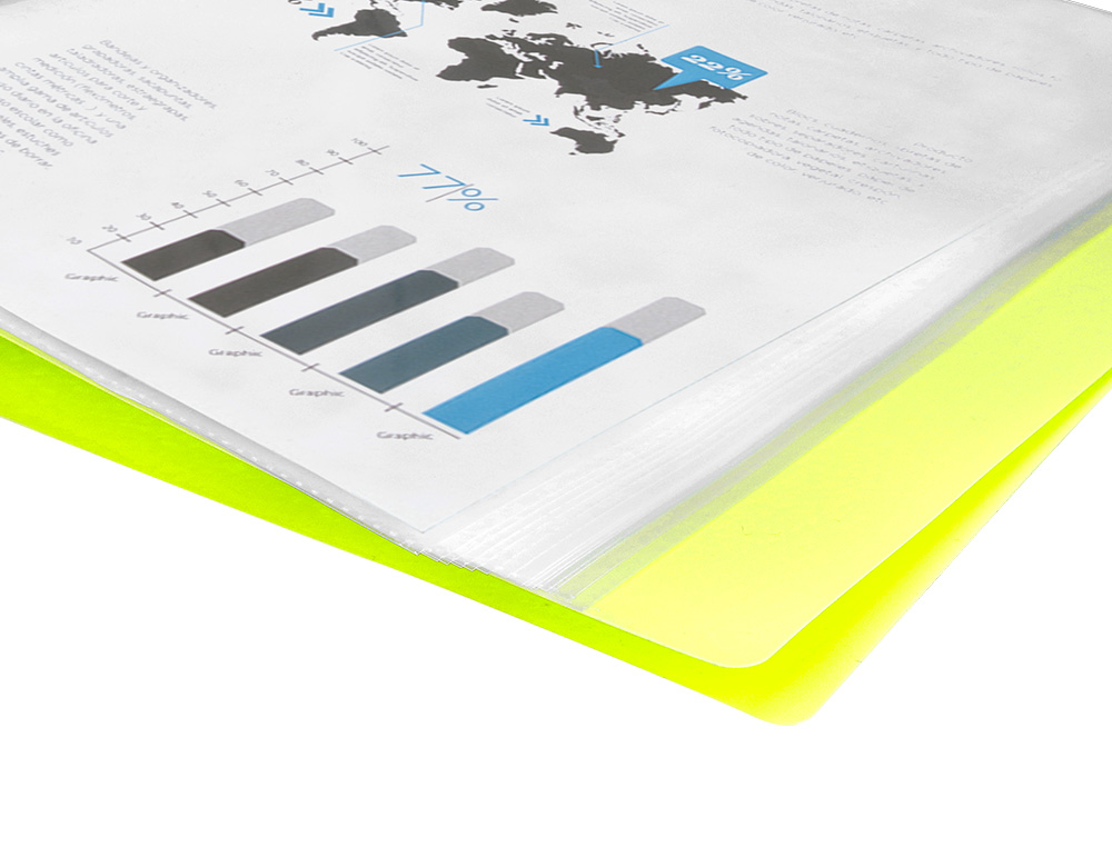CARPETA LIDERPAPEL ESCAPARATE 80 FUNDAS POLIPROPILENO DIN A4 AMARILLO FLUOR OPACO