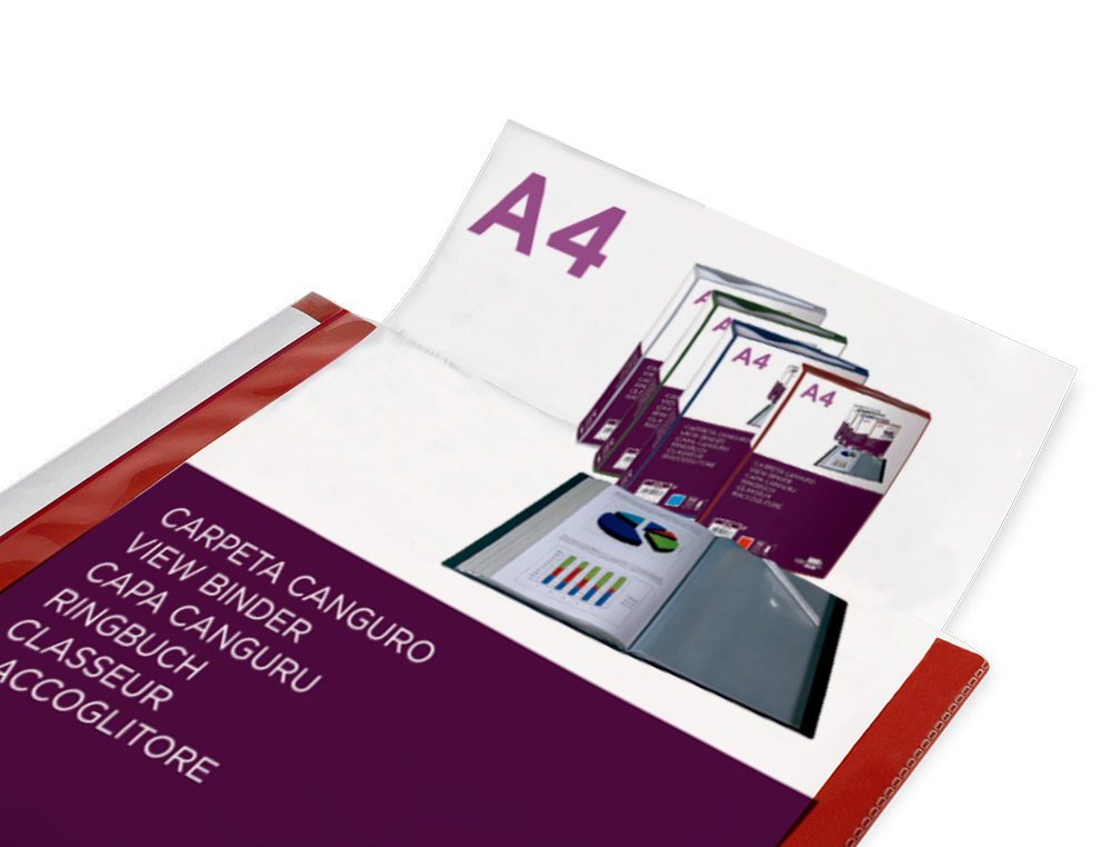 CARPETA LIDERPAPEL 10 FUNDAS CANGURO PP DIN A4 ROJO TRANSLUCIDO PORTADA Y LOMO PERSONALIZABLE