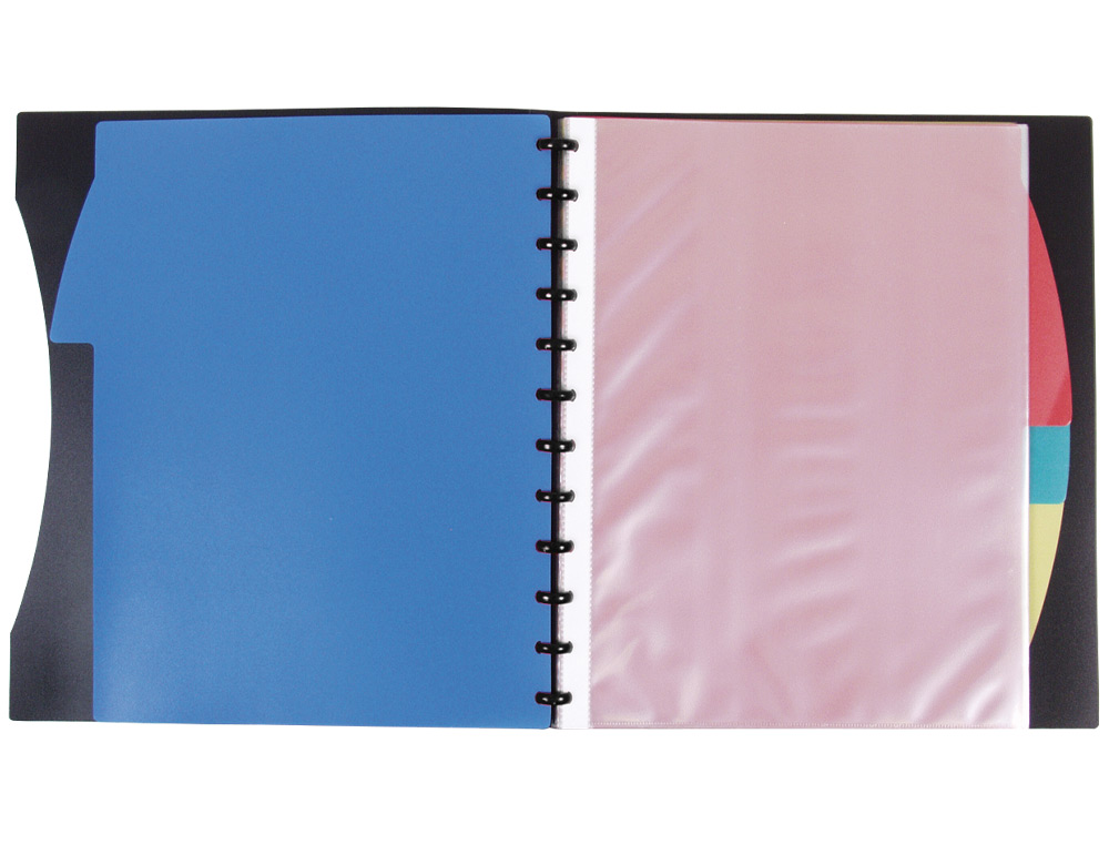 CARPETA LIDERPAPEL A4 CON 40 FUNDAS INTERCAMBIABLES 5 SEP SOBRE Y GOMILLA PORTADA Y LOMO PERSONALIZABLE NEGRO