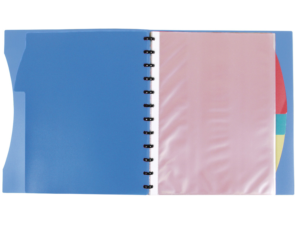 CARPETA LIDERPAPEL A4 CON 40 FUNDAS INTERCAMBIABLES 5 SEP SOBRE Y GOMILLA PORTADA Y LOMO PERSONALIZABLE AZUL