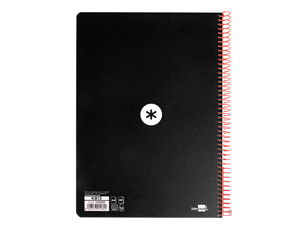 CUADERNO ESPIRAL A4 ANTARTIK TAPA DURA 80H 90GR CUADRO 4MM CON MARGEN COLOR NEGRO