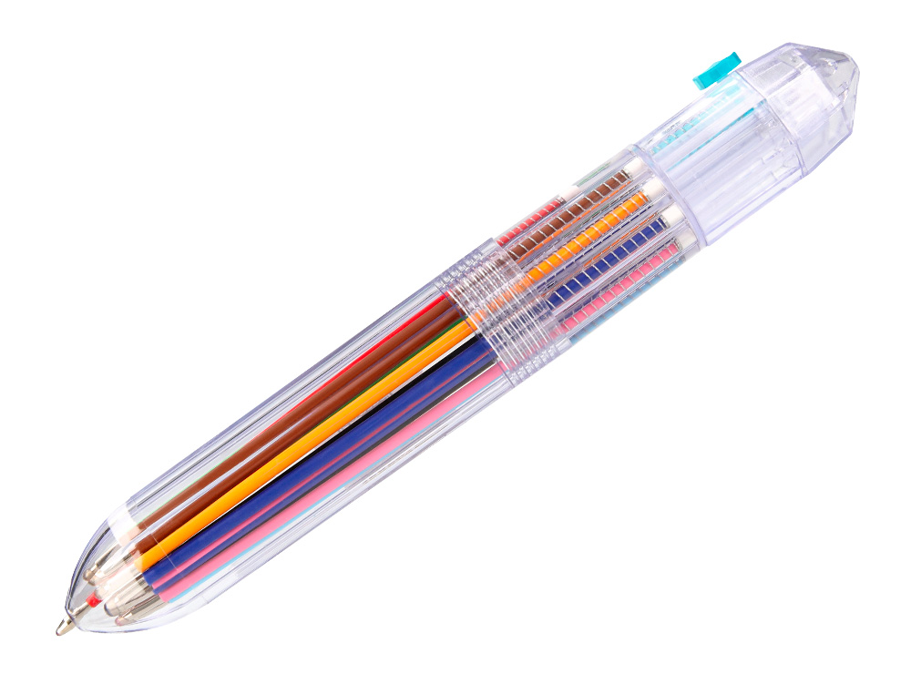 BOLIGRAFO LIDERPAPEL 10 EN 1 CUERPO TRANSPARENTE 10 COLORES 1 MM RETRACTIL