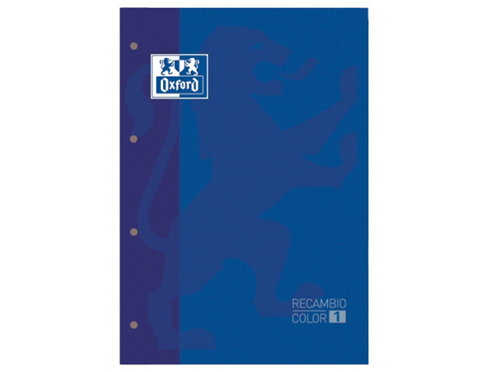 RECAMBIO COLOR 1 OXFORD DIN A4+ 80 HOJAS 90 GR CUADRO 5 MM 4 TALADROS COLOR AZUL OSCURO
