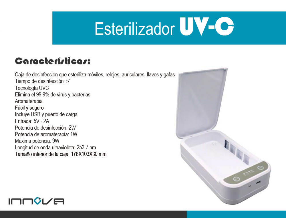 ESTERILIZADOR SOBREMESA INNOVA PARA MOVILES RELOJES LLAVES MOVILES RELOJES LLAVES MEDIDAS 178X103X30MM